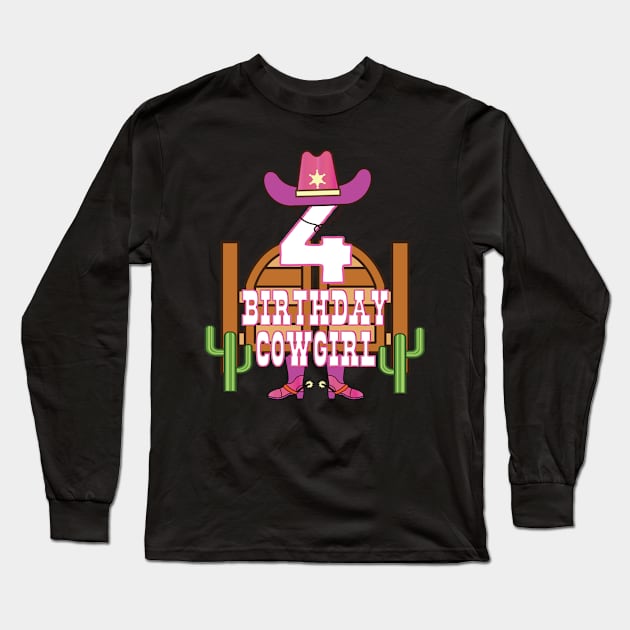 4th Birthday Cowgirl 4 Years Old Girl Rodeo Lover Party print Long Sleeve T-Shirt by Grabitees